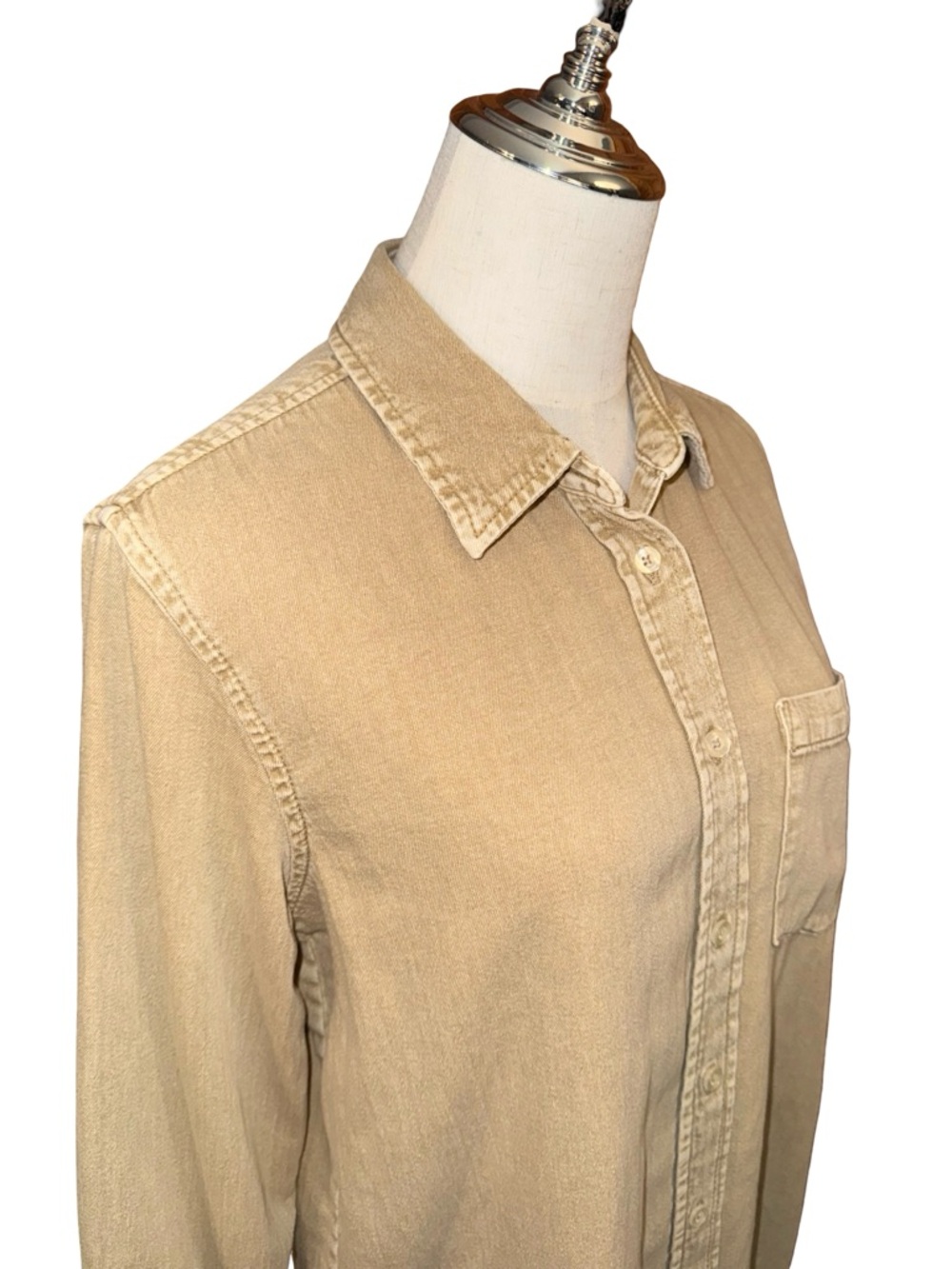 GAP Denim Boyfriend Shirt In New Sand Beige Size Small - Picture 7 of 9